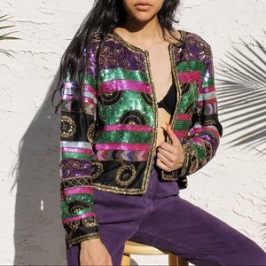 80s Vintage Silk Sequin Cocktail Blazer ⭐️